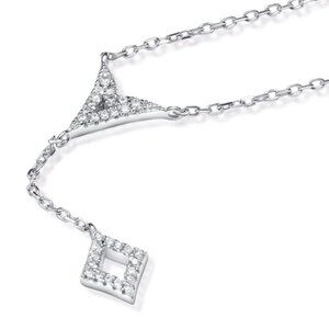 NWOT - Stamped 925 Sterling silver Drop Dangle Y rhombus Diamond shaped Necklace
